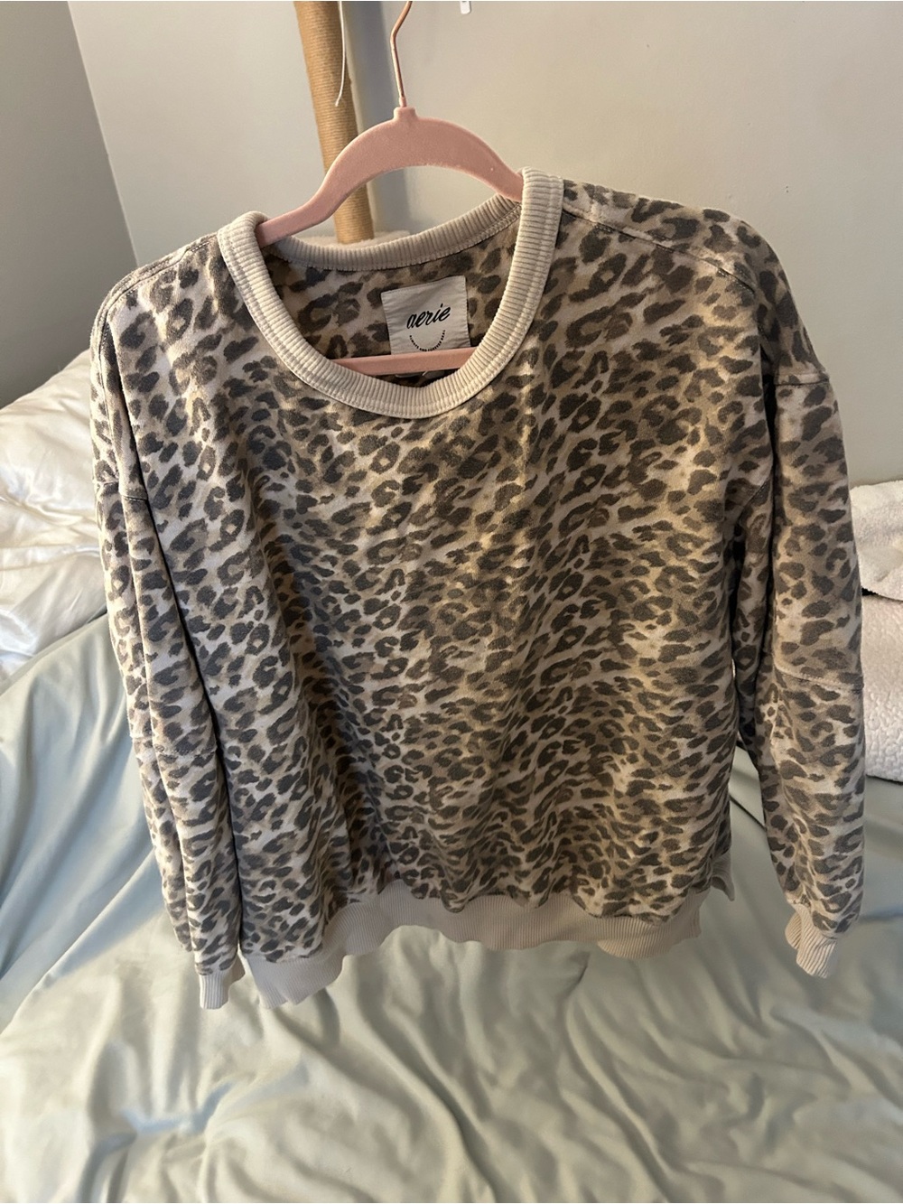 aerie Leopard-Print Crewneck Sweater - Taupe & Cream
